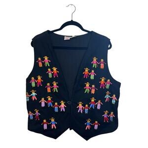 Vtg Big Jaguar Sz L Embroidered Country Folk Western Fall Sleeveless Vest